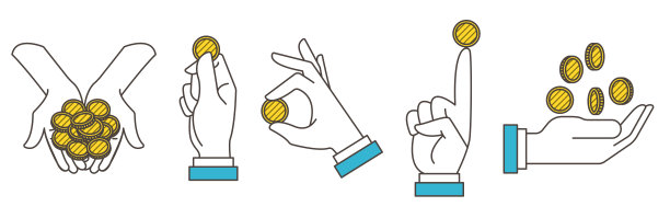 矢量插图集的硬币，手和手掌图片下载