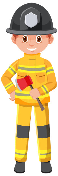 白色背景的消防员手持斧头图片下载