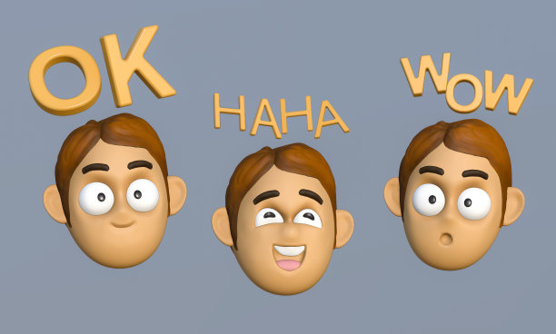 3D插图卡通头部表达情绪。，少年少年的3D插画。、卡通最小的风格。图片下载