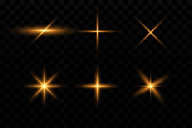 光的效果。金色的星星，黄色的太阳。星光。图片下载