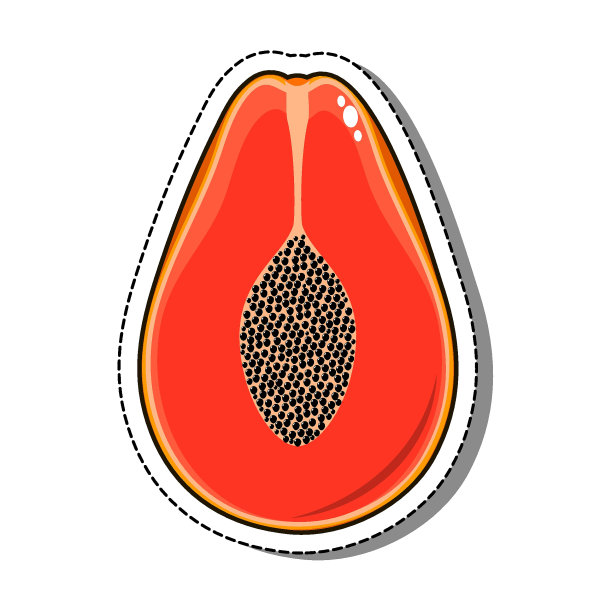 木瓜贴纸孤立的白色背景，矢量插图。图片下载