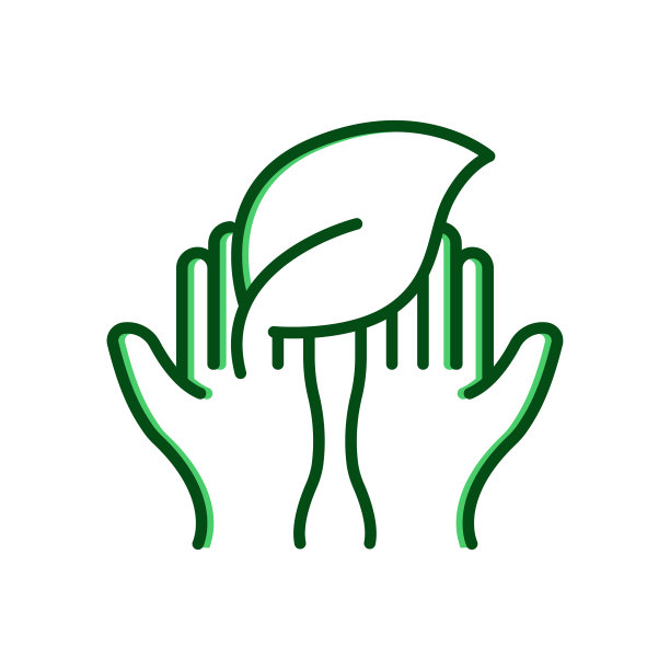 手图标与叶子。适合生态图标。双色调图标风格。简单的设计可编辑图片下载