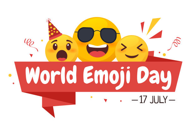世界表情符号日庆祝活动和产品发布在不同的表情可爱的卡通形式在平面背景插图图片下载