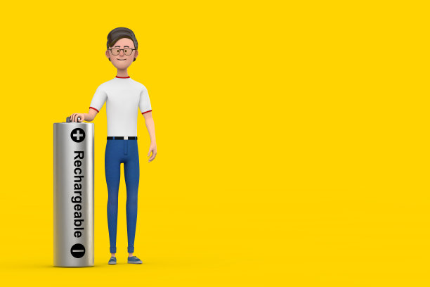 卡通人物人物与可充电电池。3d渲染图片下载
