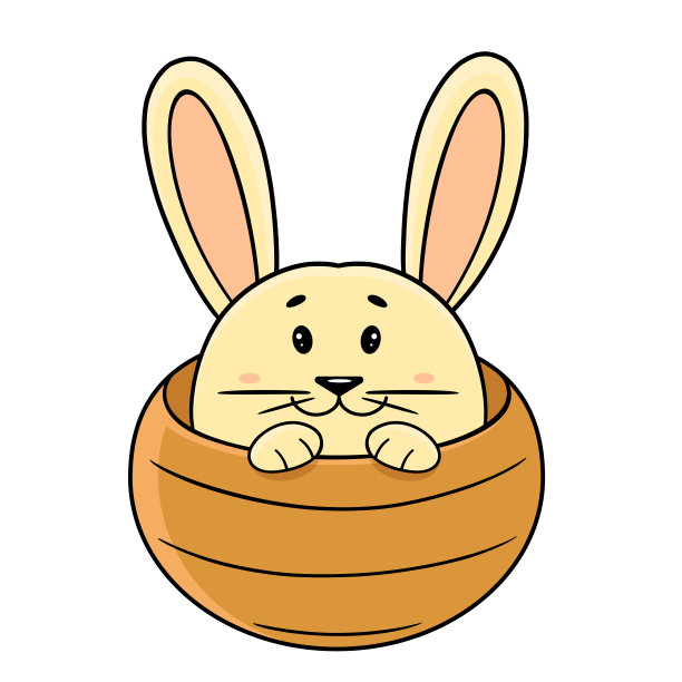 一只可爱的小白兔坐在柳条篮子里。图片下载