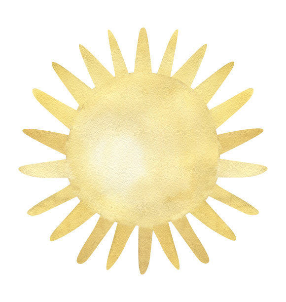 水彩的太阳。儿童天气插图图片下载