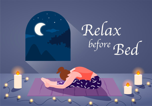 年轻女子在睡前练习瑜伽以改善睡眠质量图片下载