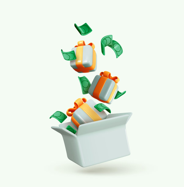 礼物落在打开的盒子里，绿色美元纸币。矢量图图片下载