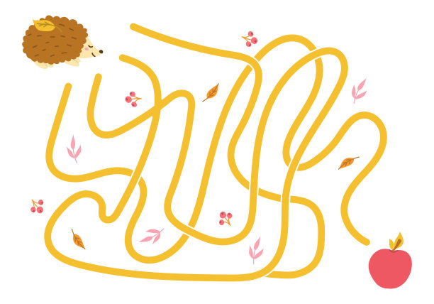 迷宫，帮助刺猬找到通往苹果的正确道路。孩子的逻辑探索。可爱的插图儿童书籍，教育游戏图片下载