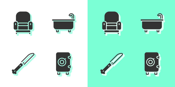 设置安全的扶手椅刀和浴缸图标图片下载