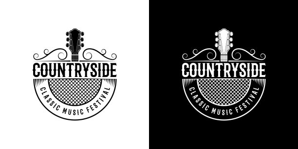 复古复古乡村西部音乐标志设计矢量图片下载