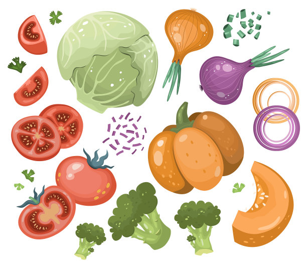 一套蔬菜图标在卡通风格图片下载