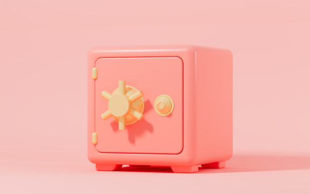 封闭的保险箱上的粉红色背景，3d渲染。图片下载