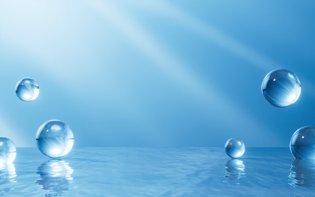 水表面的透明球体，3d渲染。图片下载