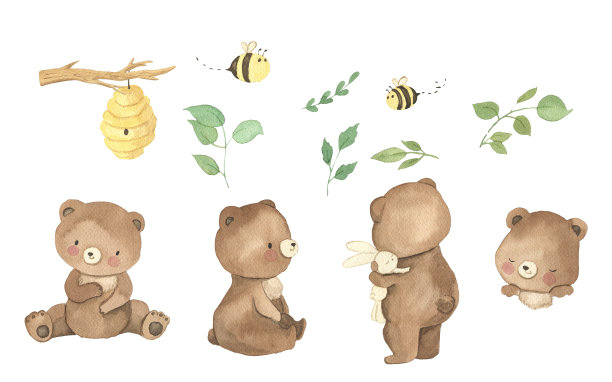 水彩熊。儿童森林动物插图图片下载