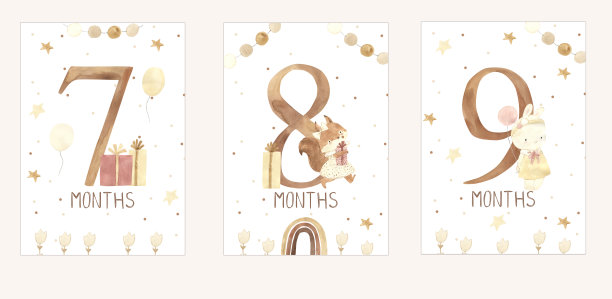 水彩里程碑卡插图的孩子图片下载