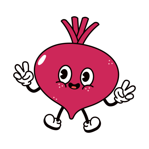 可爱有趣的跳甜菜角色。矢量手绘传统卡通复古，复古，卡哇伊人物插图图标。孤立在白色背景。甜菜角色概念图片下载