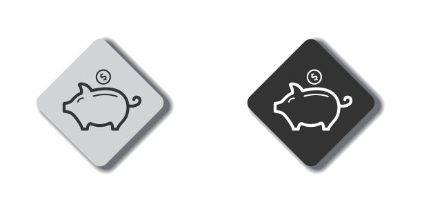 存钱罐图标和一美元硬币符号。带阴影的平面按钮。矢量插图。图片下载