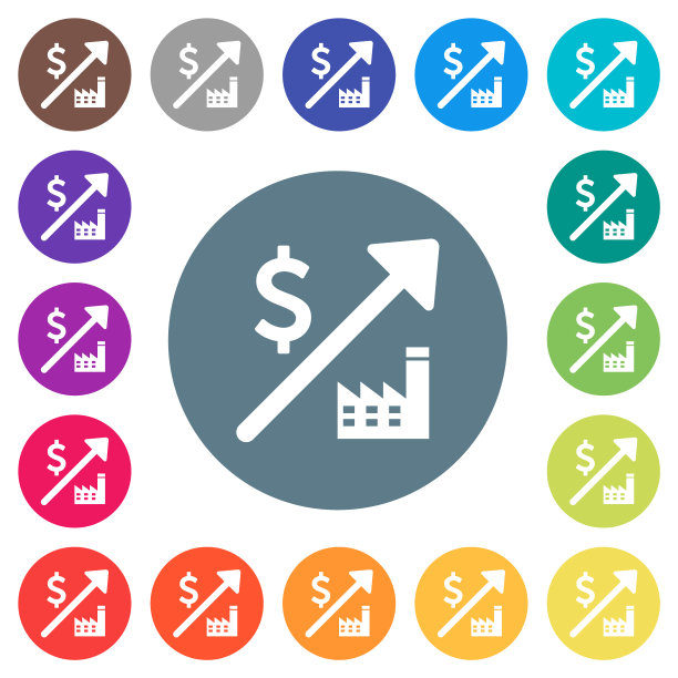 上涨的发电厂美元价格平白色图标圆形背景图片下载