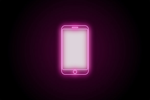 粉红色霓虹灯发光的手机智能手机图标按钮图片下载