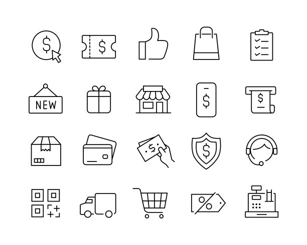 购物图标-矢量线图标图片下载