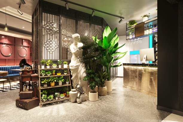 自助餐厅和餐厅的3D渲染图片下载