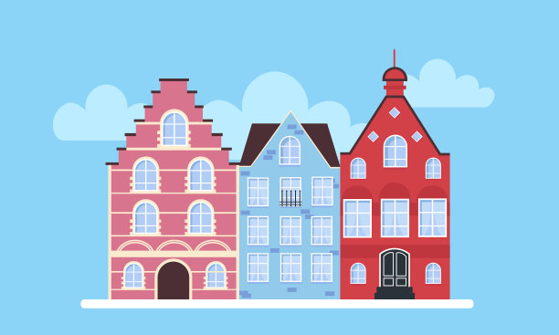 斯堪的纳维亚的房子。白天的景色。矢量插图。图片下载