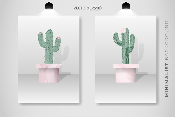 一套仙人掌植物和盆栽水彩手绘。简洁优雅的设计用于书籍封面，墙壁装饰，墙纸，卡片，婚礼。向量EPS 10图片下载