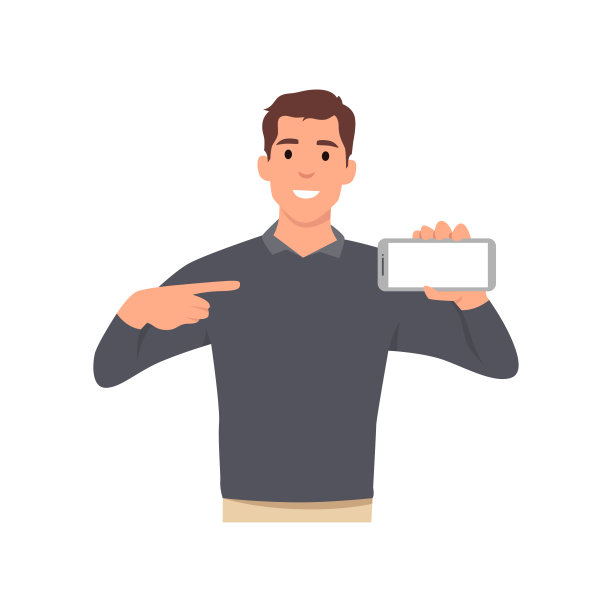 年轻人指着智能手机概念人物图片下载