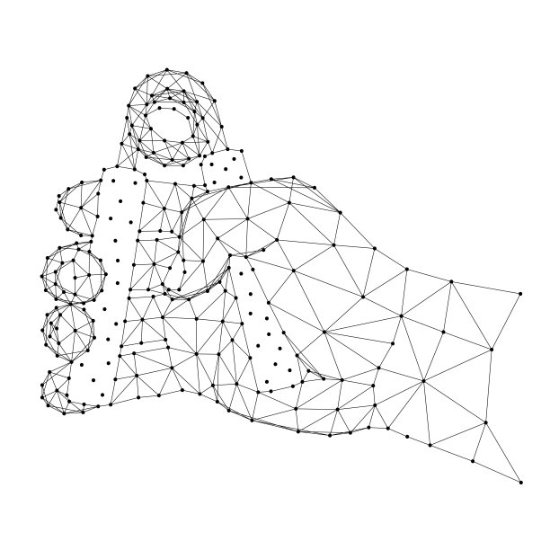 手腕上的弹簧扩张手，从抽象的未来多边形黑线和点。矢量插图。图片下载