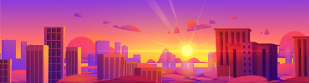 日落时摩天大楼俯瞰着云层图片下载