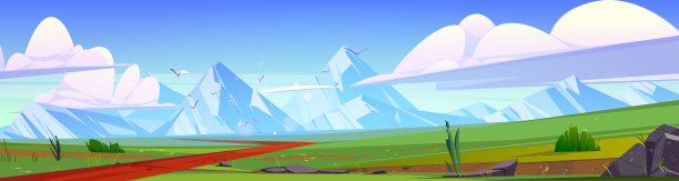 绿色的草地和山路在山谷图片下载