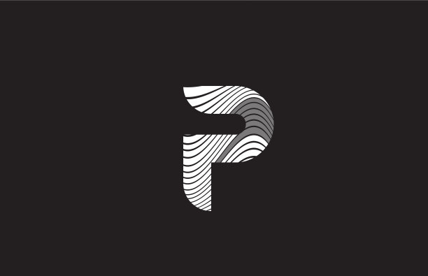 黑白线条p字母图标标志图片下载
