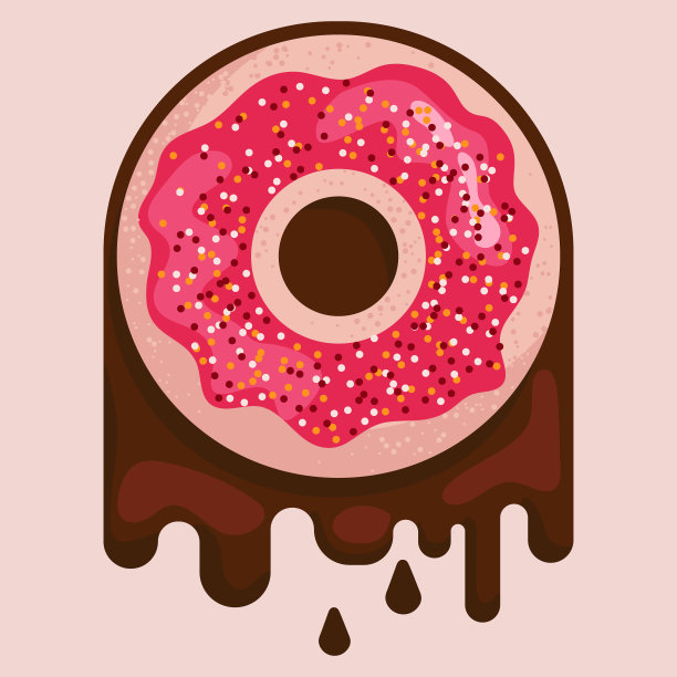 矢量甜甜圈与彩色洒。滴巧克力背景图片下载