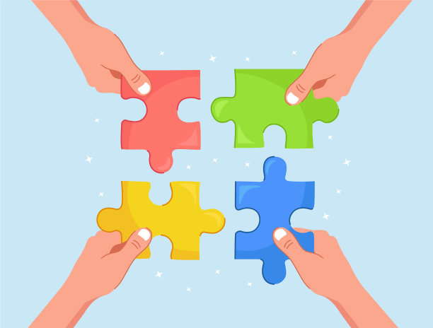 商人手里拿着一块块的拼图图片下载