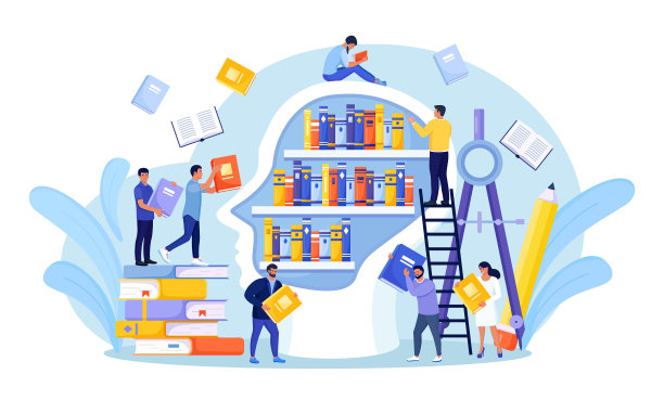 图书图书馆在头部形状与书架图书馆图片下载