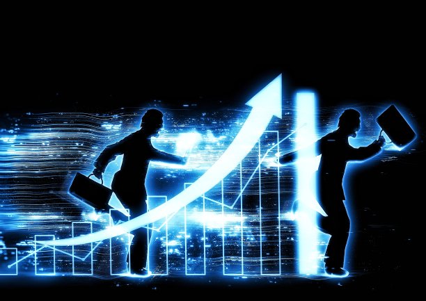 剪影插图的两个商人运行的商业成功的概念和图表图片下载