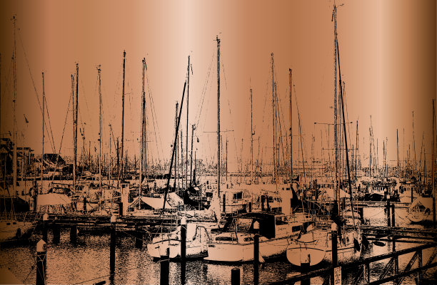 路堤上帆船的矢量黄金背景。EPS8。德国。图片下载