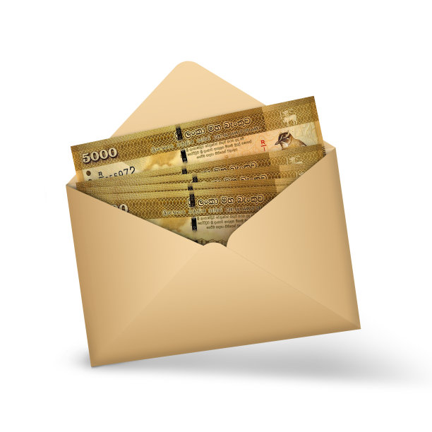 开着的棕色信封里装着5000斯里兰卡卢比。打开信封里的钱的3D插图图片下载