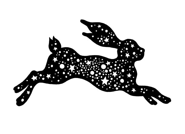 兔子向量。中国的兔子。月野兔。复活节剪影跳跃的兔子动物。新年的艺术。中国文化黑色图标素描。萌萌的兔形孤立奔跑。节画插图图片下载