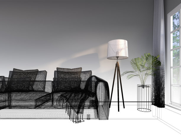 客厅草图设计，三维线框绘制图片下载