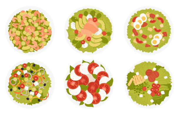 沙拉在碗顶部查看健康的食物设置图片下载