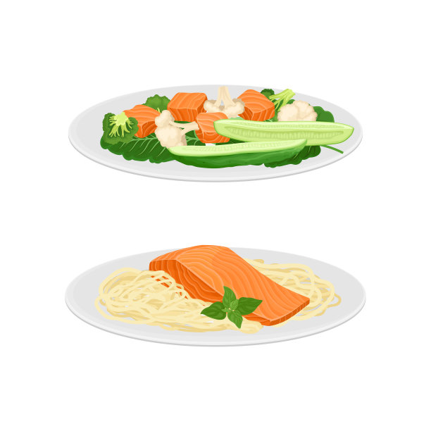 美味的海鲜菜肴，配上三文鱼鱼图片下载