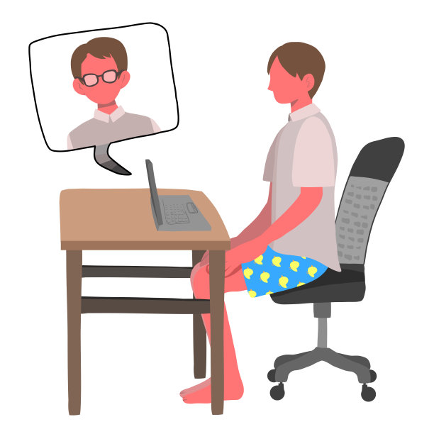 年轻人穿着内裤开电话会议图片下载