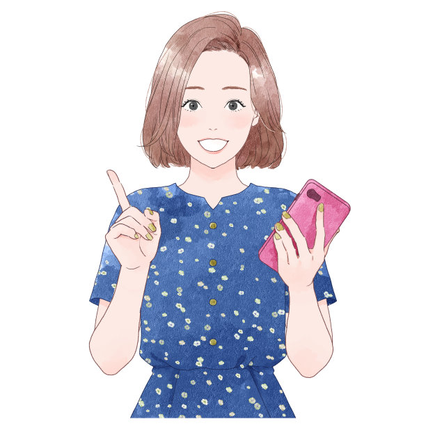 一个女人操作智能手机的插图。水彩。图片下载