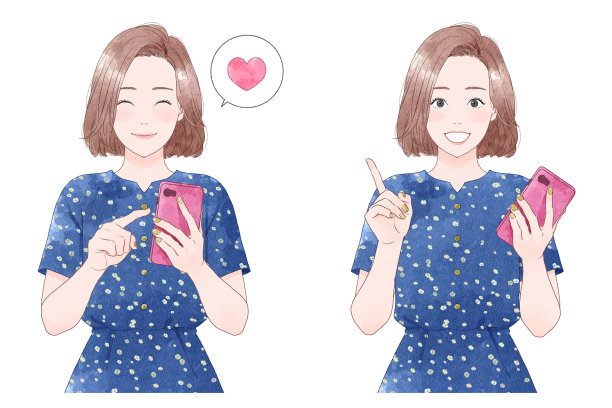 插画集的女人谁操作智能手机，水彩画风格。图片下载