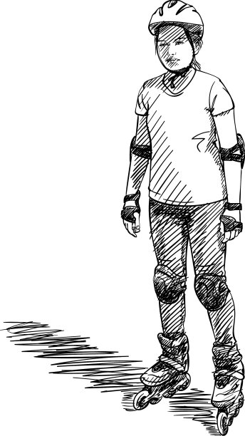 一个十几岁的女孩在溜冰的素描图片下载