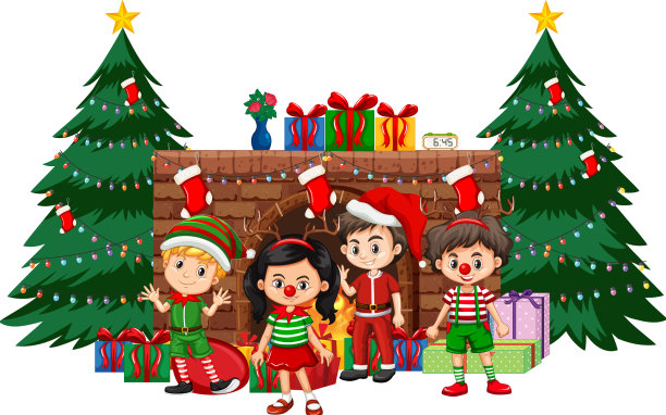 快乐的孩子们在白色上庆祝圣诞节图片下载