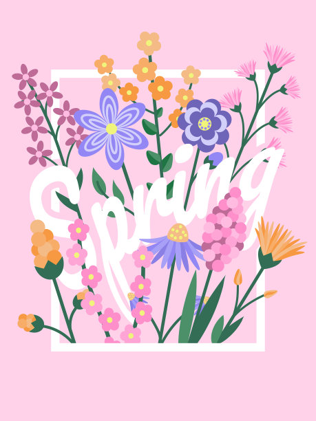 传单与春天的花朵卡通风格的问候图片下载