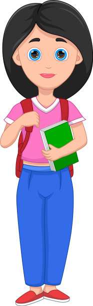 小女孩拿着一本书，背着一个背包图片下载